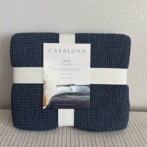 NWT Full/Queen Textured Waffle Coverlet Dark Mineral Blue - Casaluna